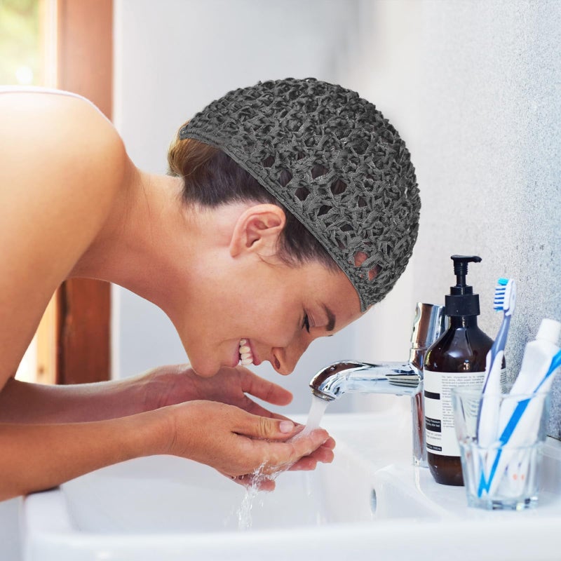 سيبا مجموعة سيبا المكونة من 3 قطع: قبعة شعر مستعار، شبكة شعر، قبعة نوم، شبكة شعر شبكية، شبكة شعر من قماش الرايون المحبوك، أربطة مطاطية، مشبك لف، قبعة نوم كروشيه مضفرة من الساتان للنساء، مناسبة لصنع أغطية الرأس وقبعات النوم. - Image 3